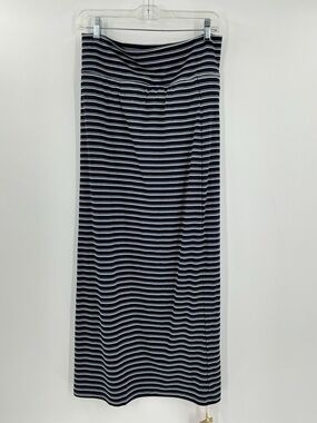 OGL Low Rise Folded Waist Striped Midi Skirt navy medium